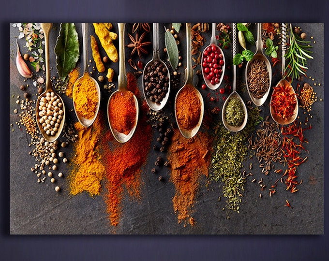 Kitchen Canvas Art-Spoon Spices Canvas Painting-Canvas Pictures-Food Canvas Wall Art-Large Canvas Art-Prints on Canvas-Kitchen Wall Decor