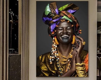 African Woman Canvas Print, Black Woman Makeup Wall Art