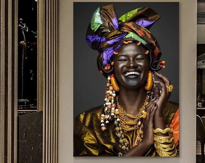 African Woman Wall Art ,African Woman Canvas Print,African American Home Decor, African Wall Decor, Black Woman Make Up Home Decor