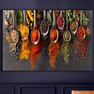 Kitchen Canvas Art-Spoon Spices Canvas Painting-Canvas Pictures-Food Canvas Wall Art-Large Canvas Art-Prints on Canvas-Kitchen Wall Decor