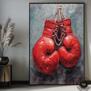 Boxing Gloves on Wall Decor, Boxing Gloves Print on Canvas, Red Boxing Gloves painting for Wall, Boxing Art for Decor, Motivational Gift