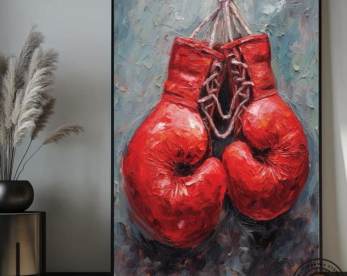 Boxing Gloves on Wall Decor, Boxing Gloves Print on Canvas, Red Boxing Gloves painting for Wall, Boxing Art for Decor, Motivational Gift