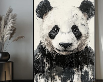 Framed Panda Abstract Art Poster: Black and White Animal Print