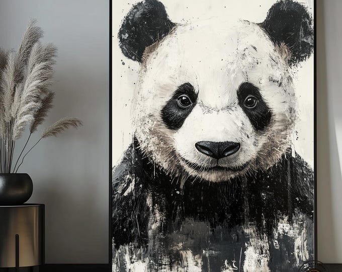 Panda Abstract Art Framed Poster, Panda, Panda Wall Art, Panda Painting, Panda Poster, Panda Print, Panda Decor, Black and White, Animal Art