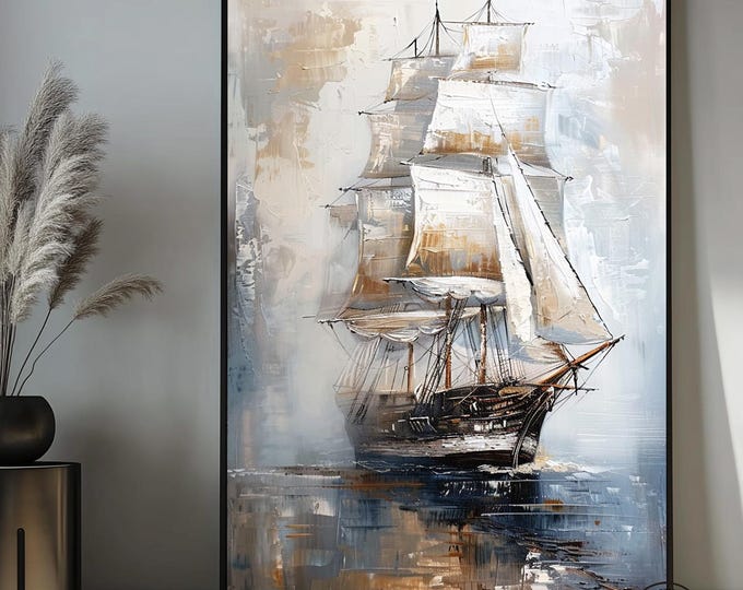 Abstract Sailboat Painting Printed on Canvas, Nautical Wall Art, Calming Wall Decor, Sailboat Painting, Modern Maritime Art