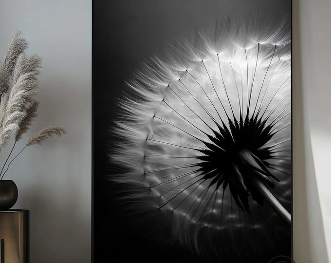Dandelion Abstract Art Framed Canvas, Dandelion Wall Art, Dandelion Art, Dandelion Print, Floral Wall Art, Nature Inspired, Modern Wall Art