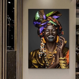 African Woman Wall Art ,African Woman Canvas Print,African American Home Decor, African Wall Decor, Black Woman Make Up Home Decor
