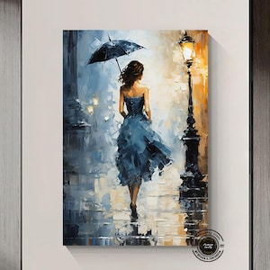 Woman in Blue Dress Canvas Art: Modern Chic Home Decor
