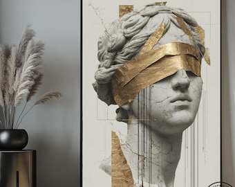 Gold Leaf Greek Statue Canvas Print, Modern Abstract Wall Art