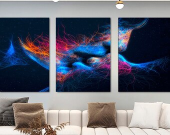 Romantic Couple Kiss Canvas Wall Art, Abstract Love Print