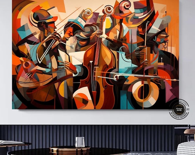 Abstract art colorful Picasso jazz canvas wall art, Tablo Picasso Style Music Jazz Art Wall Decor