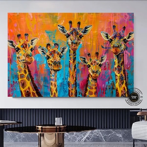 Graffiti Giraffe Canvas Painting: Abstract Wall Art, Ready to Hang