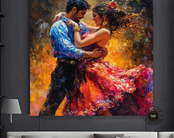 Canvas Home Decor, Large Canvas, Couple Dancing Painting Print, Music Room Art, Tango Couple Canvas Painting, Framed Canvas Ready to Hang