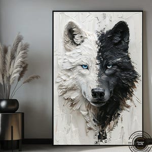 Black and white wolf with blue eyes on canvas Wall art, Animal Print Wildlife Art Wolf Wall Art