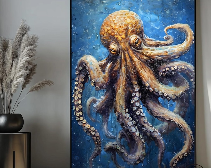 Octopus Abstract Art Framed Poster, Octopus, Octopus Wall Art, Octopus Painting, Sea Creature Art, Sea Life, Luxury abstract Art,