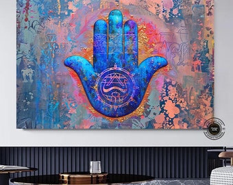 Hamsa Hand Framed Canvas: Spiritual Wall Art