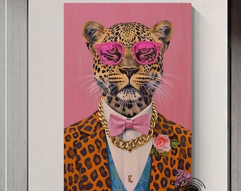 Leopard in Suit Canvas Print: Elegant Animal Wall Art