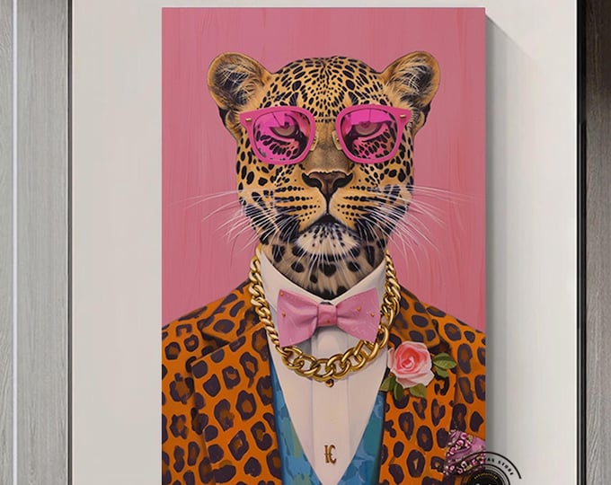 Elegant Leopard in Suit Poster Picture to Frame Exclusive Wall Art for Living Room, Bedroom