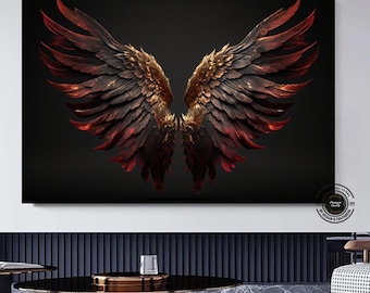 Golden Angel Wings Abstract Canvas Print: Framed Wall Art