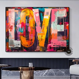 Banksy Graffiti Art Street |Graffiti Hearts Love | Graffiti wall art print | Banksy paint hearts | Large Framed Wall Art Set | ready hangig