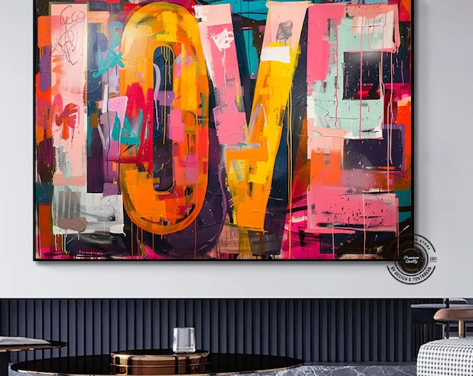 Banksy Graffiti Art Street |Graffiti Hearts Love | Graffiti wall art print | Banksy paint hearts | Large Framed Wall Art Set | ready hangig