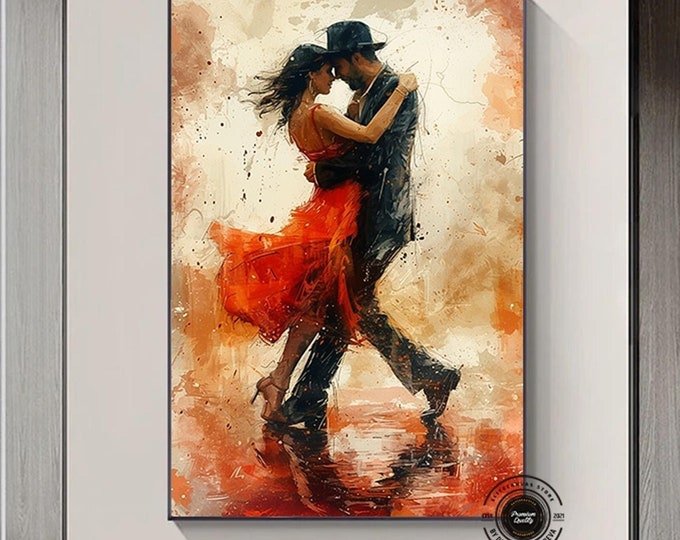 Canvas Home Decor, Large Canvas, Dancing Couple Painting Print, Music Room Art, Tango Couple Canvas Decor, Framed Canvas Ready to Hang