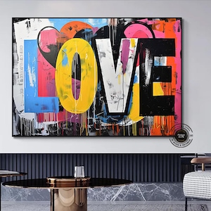 Banksy Graffiti Art Street |Graffiti Hearts Love | Graffiti wall art print | Banksy paint hearts | Large Framed Wall Art Set | ready hangig