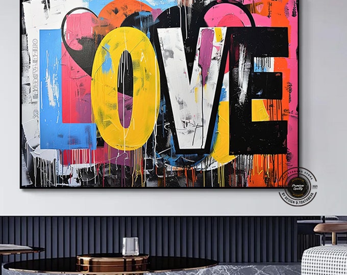 Banksy Graffiti Art Street |Graffiti Hearts Love | Graffiti wall art print | Banksy paint hearts | Large Framed Wall Art Set | ready hangig