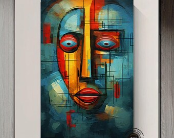 African Wall Art: Abstract Face Canvas Painting