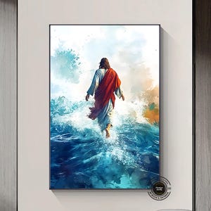 Jesus Walking on Water Canvas Art,Unique Christian Wall Decor,Religious Artwork, Faith-Inspired Home Decoration,Spiritual Gift,Ready To Hang