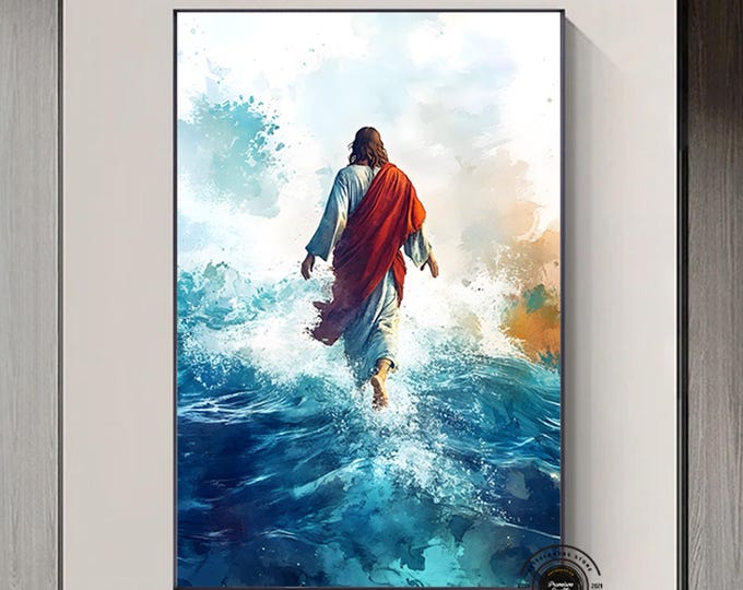Jesus Walking on Water Canvas Art,Unique Christian Wall Decor,Religious Artwork, Faith-Inspired Home Decoration,Spiritual Gift,Ready To Hang