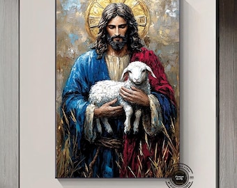 Jesus and Lamb Canvas Art Print: Christian Wall Decor
