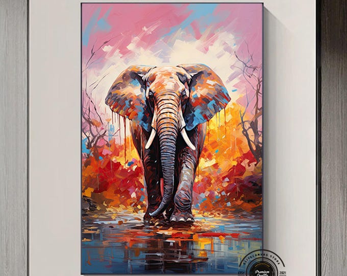 Colorful Elephant Print, Pop Art Wall Art Canvas, Watercolor Elephant Poster, Pop Art Poster, Elephant Canvas Wall Art, Above Bed Decor Art