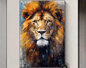 Abstract Lion Framed Canvas Poster: Colorful Wall Art