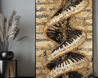 Abstract Music DNA Canvas, Piano Keyboard Wall Art, Musical Notes Canvas, Artistic Home Decor, Modern Music Canvas Painting