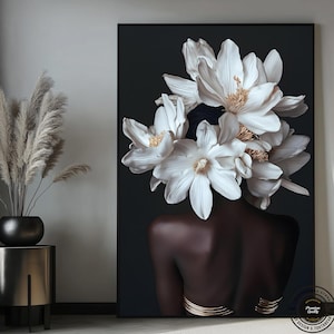 Schwarze Frau Blumenkopf Leinwandkunst: Afroamerikanerfrau-Wanddekor