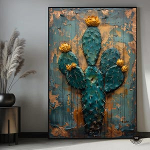 Saguaro Cactus Framed Canvas: Desert Minimalist Wall Art