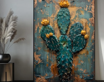 Saguaro Cactus Framed Canvas: Desert Minimalist Wall Art