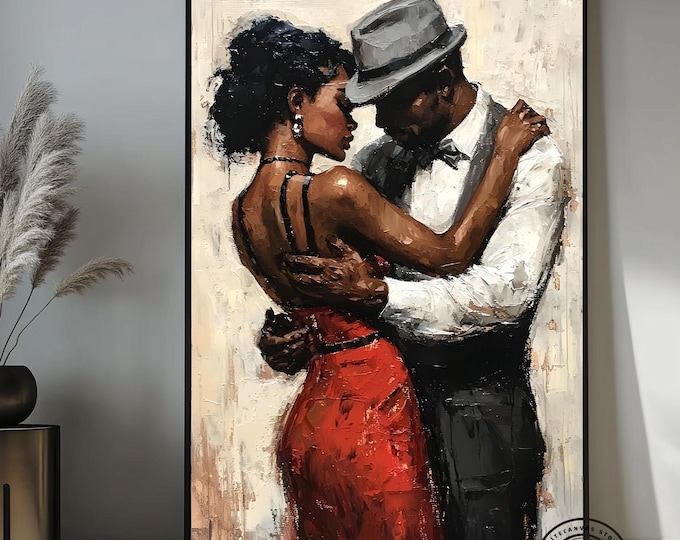 African Couple Tango Canvas art – Romantic Wall Art for Bedroom, Living Room, or Office – Perfect Gift for Couples and Art Enthusiasts