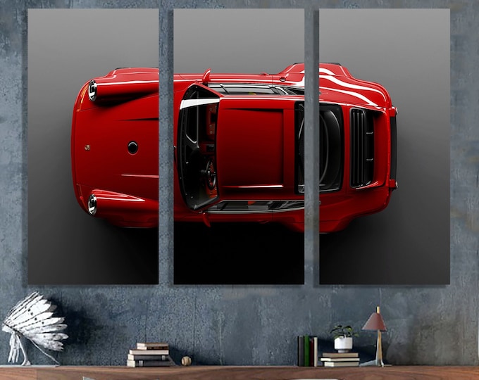 Red Porsche 911 (964) Canvas Waal Art,Porsche 911 Carrera Wall  Art Car,Super car porsche Canvas Large Print,Red porsche Design