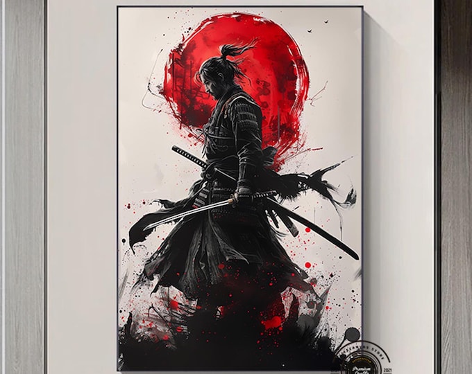 Samurai art, Samurai canvas print, Samurai painting, Samurai wall art, Japanese samurai painting, Samurai katana wall decor, Samurai print