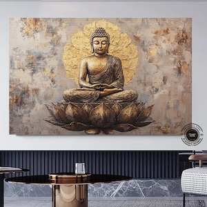 Zen Buddha Canvas Wall Art, Zen Art Print, Buddhist Wall Art, Gold Buddha Prints, Zen Canvas Wall Art, Buddhist Gift, Over The Bed Art
