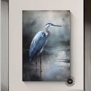 Blue Heron Wall Art, Abstract Heron Paintings Canvas PRINTS Shorebirds Wall Art Framed Ready to Hang