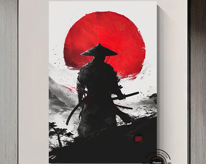 Samurai art, Samurai canvas print, Samurai painting, Samurai wall art, Japanese samurai painting, Samurai katana wall decor, Samurai print