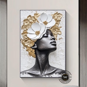 Schwarze Frau Kopf Blumen Wandkunst, afroamerikanische Kunst, schwarze Kunst, schwarzes Mädchen Druck, Frau Kunst Dekor, Schönheit schwarze Frau