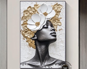 Black Woman Floral Headpiece Canvas Art: African American Woman Wall Decor