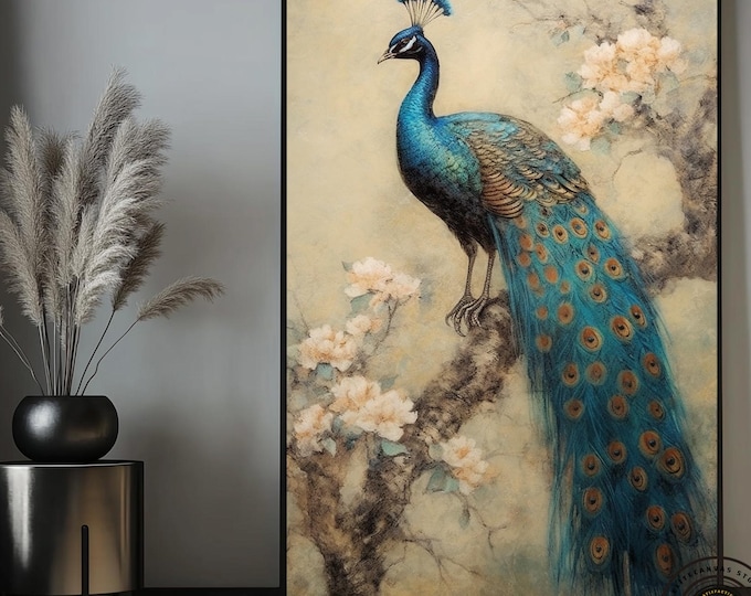 Framed Peacock Canvas Wall Art: Handmade, Ready to Hang