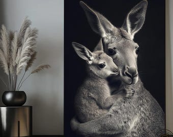 Kangaroo Mother and Baby Art Print: Australian Animal Nursery Decor