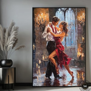 Tango Couple Canvas Art: Romantic Abstract Dance Print, Ready to Hang