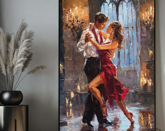 Tango Couple Canvas, Dance Art, Romantic Wall Art, Elegant Dance Print, Abstract Couple Canvas, Wall Art Design, Ready To Hang Decor